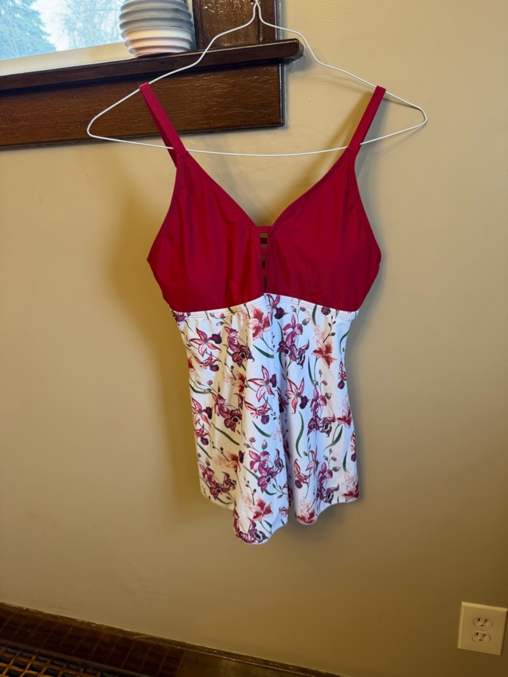 Red Floral Women's Swimdress - Floral Print Swimwear